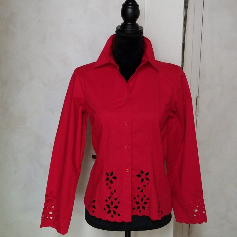 Red Blouse w/cut-out detailing, Sz Petite/M